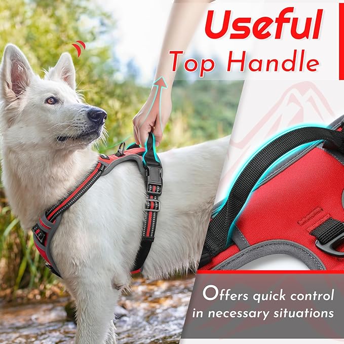 Eagloo Dog Harness Large Breed, No Pull Service Vest with Reflective Strips and Control Handle, Adjustable and Comfortable for Walking, No Choke Pet Harness with 2 Metal Rings, Red, XL