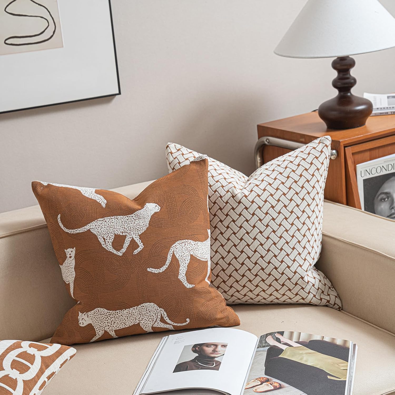 20x20'' Inches Throw Pillow Cushion Cover - Leopard Cheetah Pattern Chenille Jacquard Embroidery Luxury Modern Fashion Style Couch Sofa Pillow Cover for Living Room Bedroom