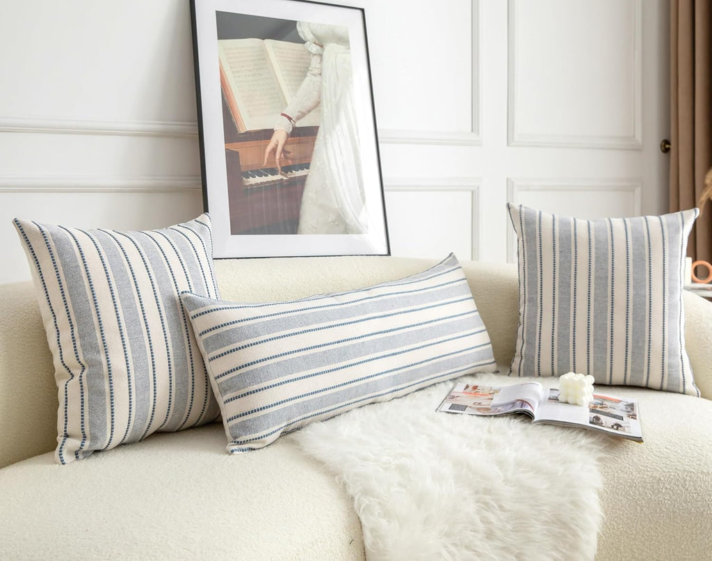 Decorative Boho Lumbar Pillow Covers, Modern Farmhouse Couch Pillowcase, 14 x 36 Long Accent Body Throw Pillow Covers, Sofa Bed Living Room Decor Cushion Case, Blue and Beige, Pack of 1