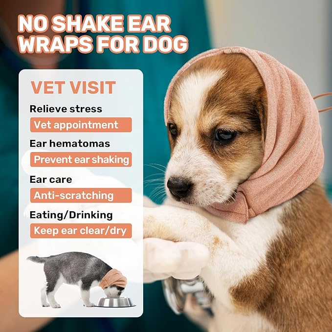 Dog Calming Hoodie, No Shake Ear Wraps for Dogs, Adjustable Dog Ear Muffs for Noise Protection, Ear Wrap Head Cover for Head Warp Anxiety Relief, Hematoma, Grooming and Force Drying