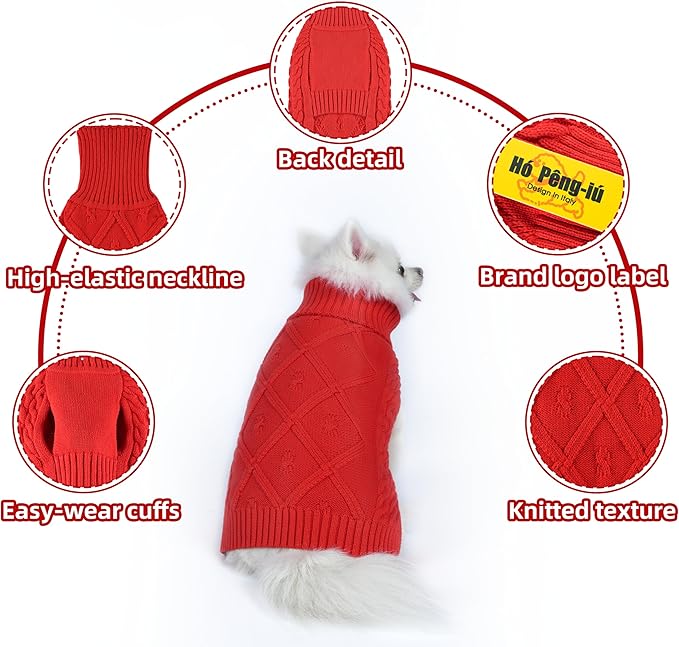 2 Pack Medium/Large Dog Sweater, Warm Comfy Stretch Dog Winter Coat w/Sleeves & High Neck, Premium Dog Clothes for Labrador-Best for Holidays, Daily Walks XL Red Pink