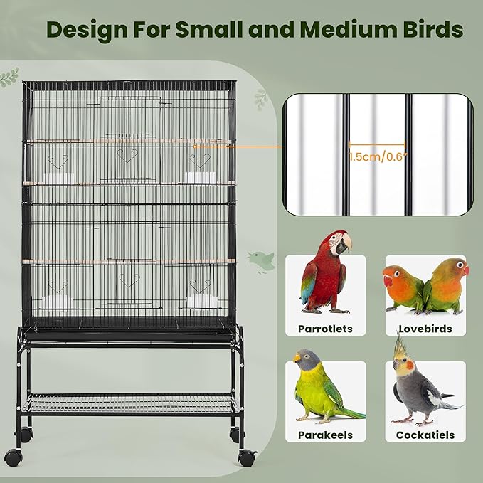 Yaheetech 53'' Large Bird Cage Budgie Cage for Parakeets Cockatiels Conures Lovebirds Parrots with Rolling Stand