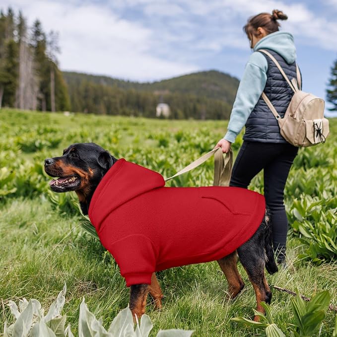 Dog Sweater,Dog Hoodies for Medium Dogs,Warm Fleece Sweatshirt with Hood & Pocket,Leash Hole,Cozy Cold Weather Pet Clothes Pet Sweater for Medium Dogs(Red,M)