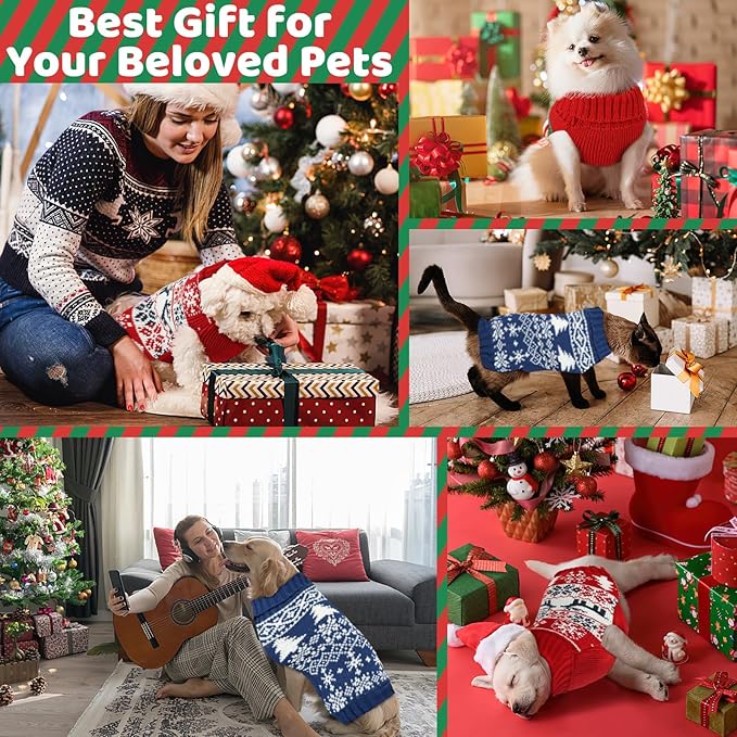 Christmas Dog Sweaters for Small Large Dogs Girl, Soft Warm Pup Dogs Shirt, Turtleneck Dog Sweaters for Medium Large Dogs, Double Knitting Collar for Outdoors Playing, Warm Dog Cat Clothes (Deer, XXS)
