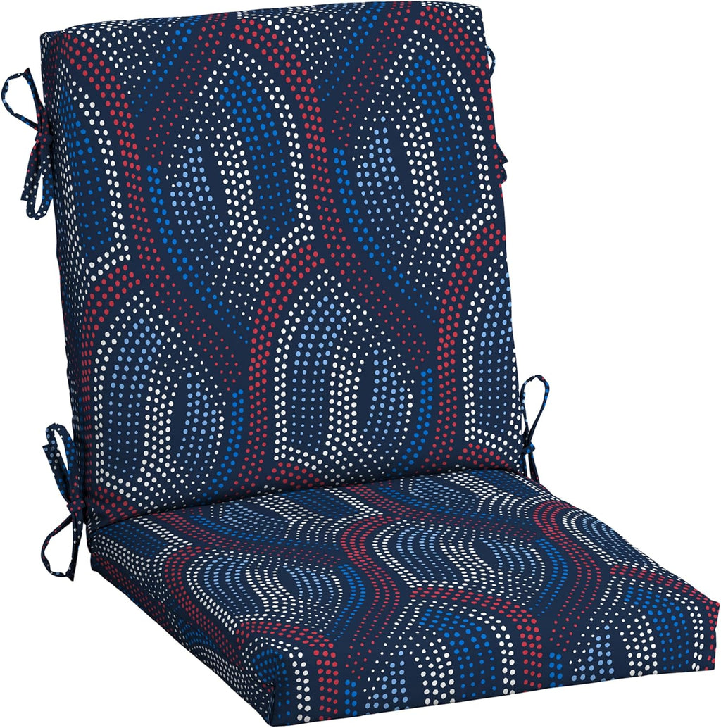 Arden Outdoor Midback Chair Cushion, 18 x 16.5, Rain-Proof, Fade Resistant Sapphire Liberty Mosaic