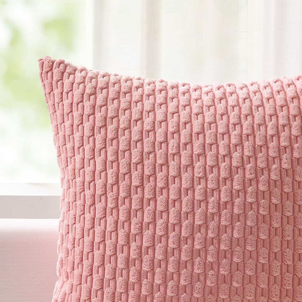 Kevin Textile Valentines Day 12x20 Inch Pillow Cover 1 Pack Boho Decorative Soft Striped Corduroy Lumbar Farmhouse Accent Rectangle Cushion Case for Living Room Couch Sofa Bed, Dark Pink