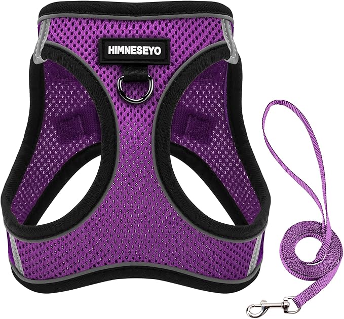 Dog Harness and Leash Set, Dog Harness for Dogs No Pull, No-Chock Step-in Reflective Breathable Lightweight Easy Walk Vest Harnesses with Safety Buckle for Small Dogs, Cats (Purple, S)