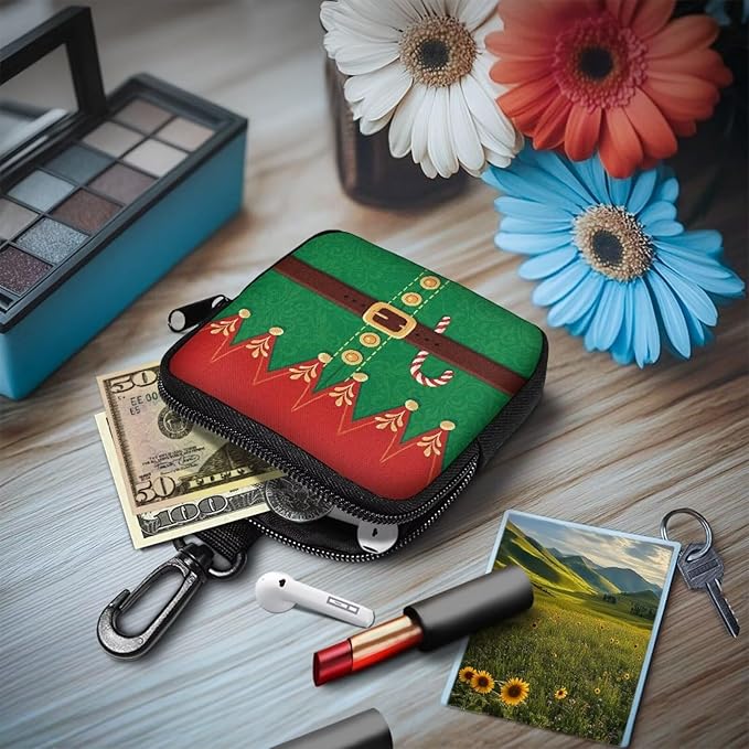 KEIAHUAN Christmas Treat Pouch for Dog Training Portable Pet Training Treat Bag with Metal Clasp & Carabiner, Pet Feed Snack Reward Pocket, Dog Poop Bag Holder, Small Coin Purse, Ugly Xmas Elf