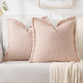 MIULEE Pack of 2 Rust Pillow Covers 20x20 Inch Striped Farmhouse Couch Throw Pillow Covers with Fringe Chic Linen Decorative Cushion Covers for Sofa Living Room Bed Outdoor Home Decor