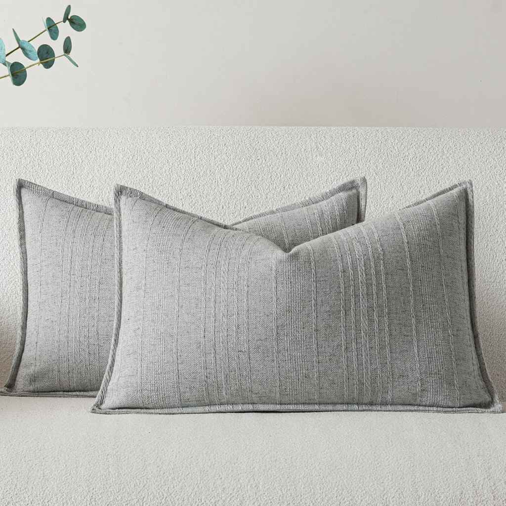 a moment Linen Pillow Covers Set of 2,Boho Farmhouse Throw Pillowcases Neutral Textured Decorative Covers for Couch Sofa Bed, Soft Linen Blend Accent Case Cushion Home Decor 20"x12"Light Grey
