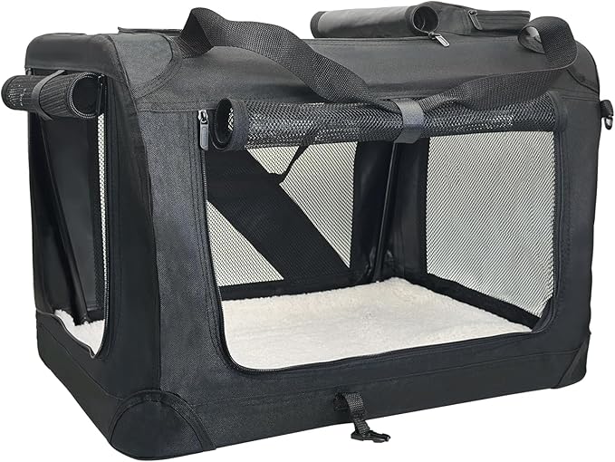 Fhiny Large Cat Carrier for 2 Cats, 24"x17"x17" Soft Dog Crate Collapsible Portable Travel Pet Carrier Bag Durable Breathable Foldable Kitten Carrier Bag for Cats Puppy Under 45 Lbs Black