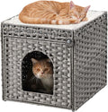 Cat Beds for Indoor Cats Extra Large Double Cat Cave Pet Cube, Handwoven Rattan Cat Houses with Double-Sided Soft Cushions, 18.5 x 20.5 x 19.1 Inches Foldable Hideaway in Living Room Gray
