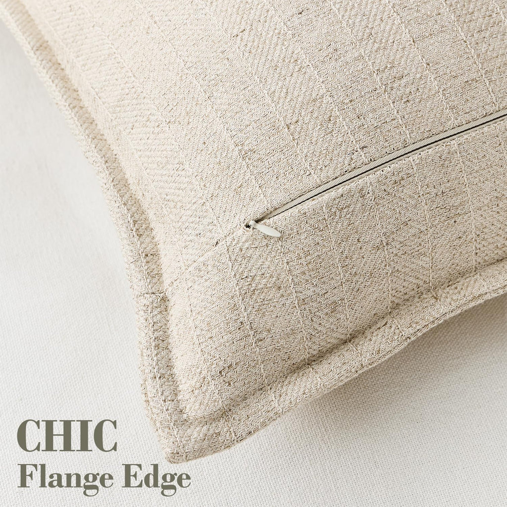 22x22 Linen Pillow Covers Natural Beige Pack of 2 Farmhouse Boho Neutral Accents Striped Textured Square Decorative Throw Pillow Cases for Living Room Couch Bed Home Decor
