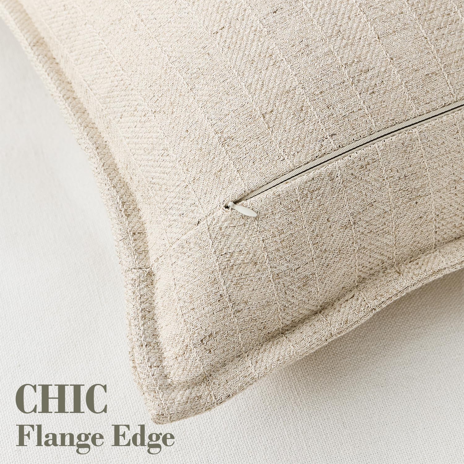 16x16 Linen Pillow Covers Natural Beige Pack of 2 Farmhouse Boho Neutral Accents Striped Textured Square Decorative Throw Pillow Cases for Living Room Couch Bed Home Decor