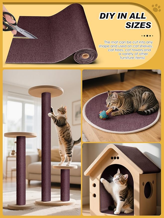 2PCS 39.4"x15.8" Cat Scratch Mat, Trimmable Self-Adhesive Carpet, DIY Climb Cat Scratcher for Furniture Couch or Wall Protector, Covering Cat Scratching Post Replacement Pads (Brown)