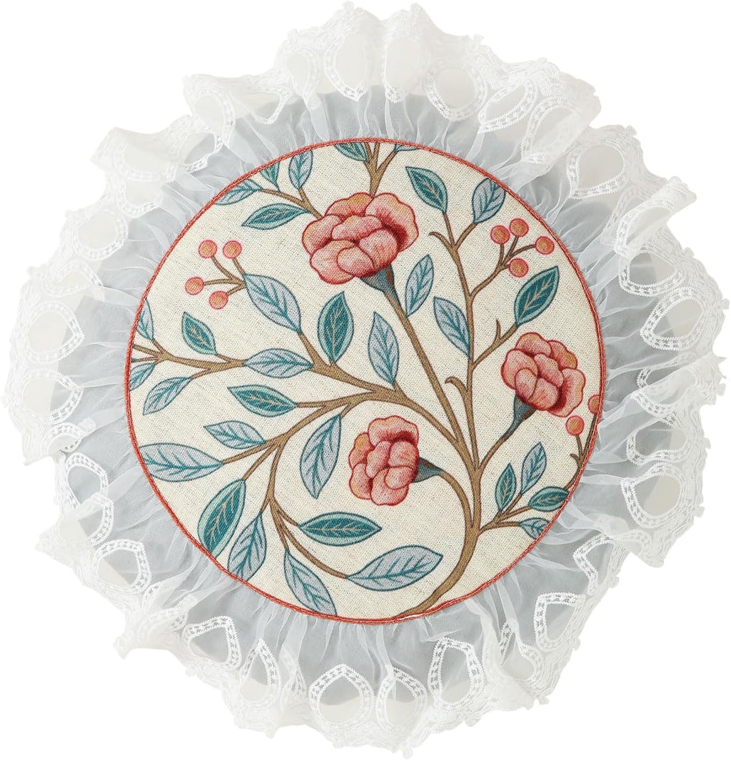 Floral Throw Pillow Covers,Cottage Rustic with Blooming Flower Pattern Linen Pillowcases,Decorative Round Pillows Cushion Covers for Couch Sofa Bed Chair Car,Diameter 16"