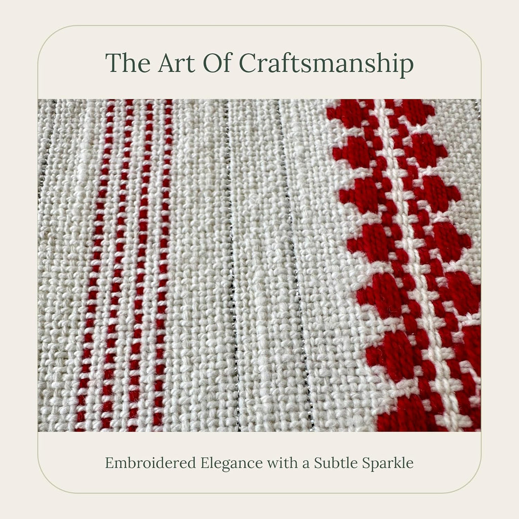 SanVia Winterberry Premium Cotton Throw Pillow Covers,20x20 inch,Red White Shimmer Stripe,Luxury Holiday Themed Handwoven Couch Pillow Covers,Hidden Zipper,Home Décor Cushion Cover,Insert Not Included