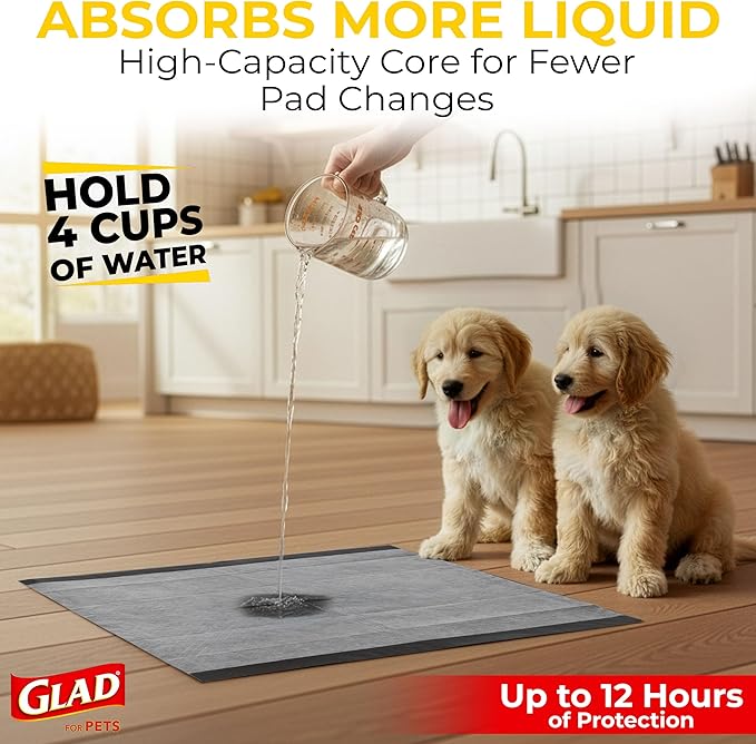 Glad for Pets Black Charcoal Puppy Pads | Puppy Potty Training Pads That ABSORB & NEUTRALIZE Urine Instantly | New & Improved Quality Dog Training Pads, 30 count