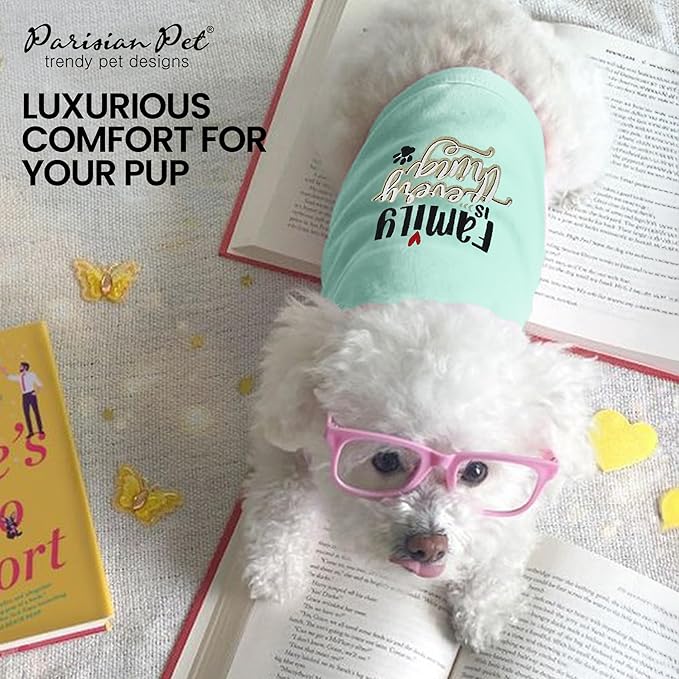 Parisian Pet Unisex Dog Tshirt - Embroidered “ Family is Everything “ Dogs Apparel - Breathable and Lightweight Doggy Clothes - Sleeveless Dog Tee Shirts - Machine Washable Shirt for Large Dogs - 3XL