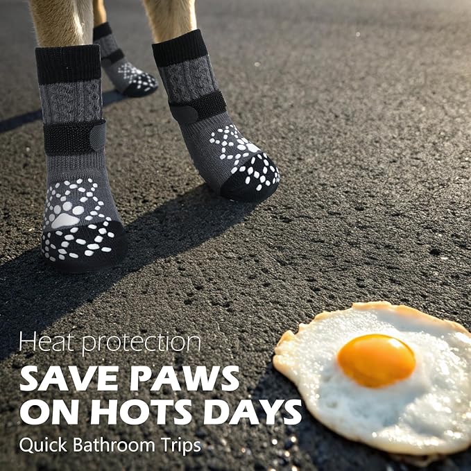 EXPAWLORER Dog Socks for Hot Pavement to Prevent Licking Paws, Non Slip Doggie Grippy Booties Shoes for Hardwood Floors, Boots & Paw Protectors for Small Medium Large Senior Dogs Twists Grey S