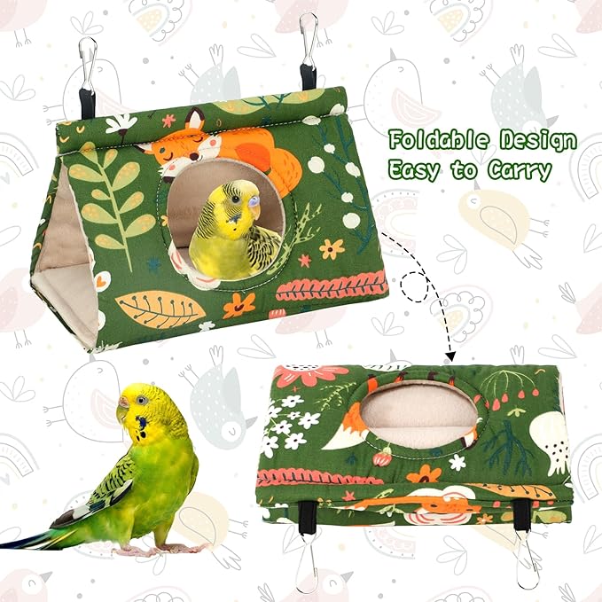 Rypet Winter Warm Bird Nest House - Hanging Hammock Velvet Shed Hut Cage Plush Fluffy Birds Hideaway Sleeping Bed Fuzzy for Parrot Parakeet Cockatiels Budgies Lovebird Small（Green）