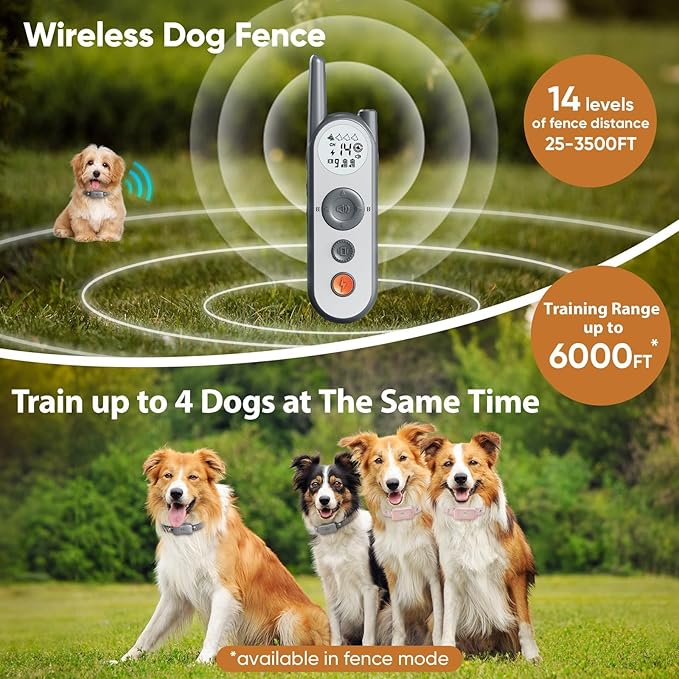 Wireless Dog Fence System for 2 Dogs Electric Wireless Fence for Dogs with 2 Collars 856 Acre Outdoor Boundary Portable Safe Pet Containment System Large Medium Dogs Training Collar with Remote