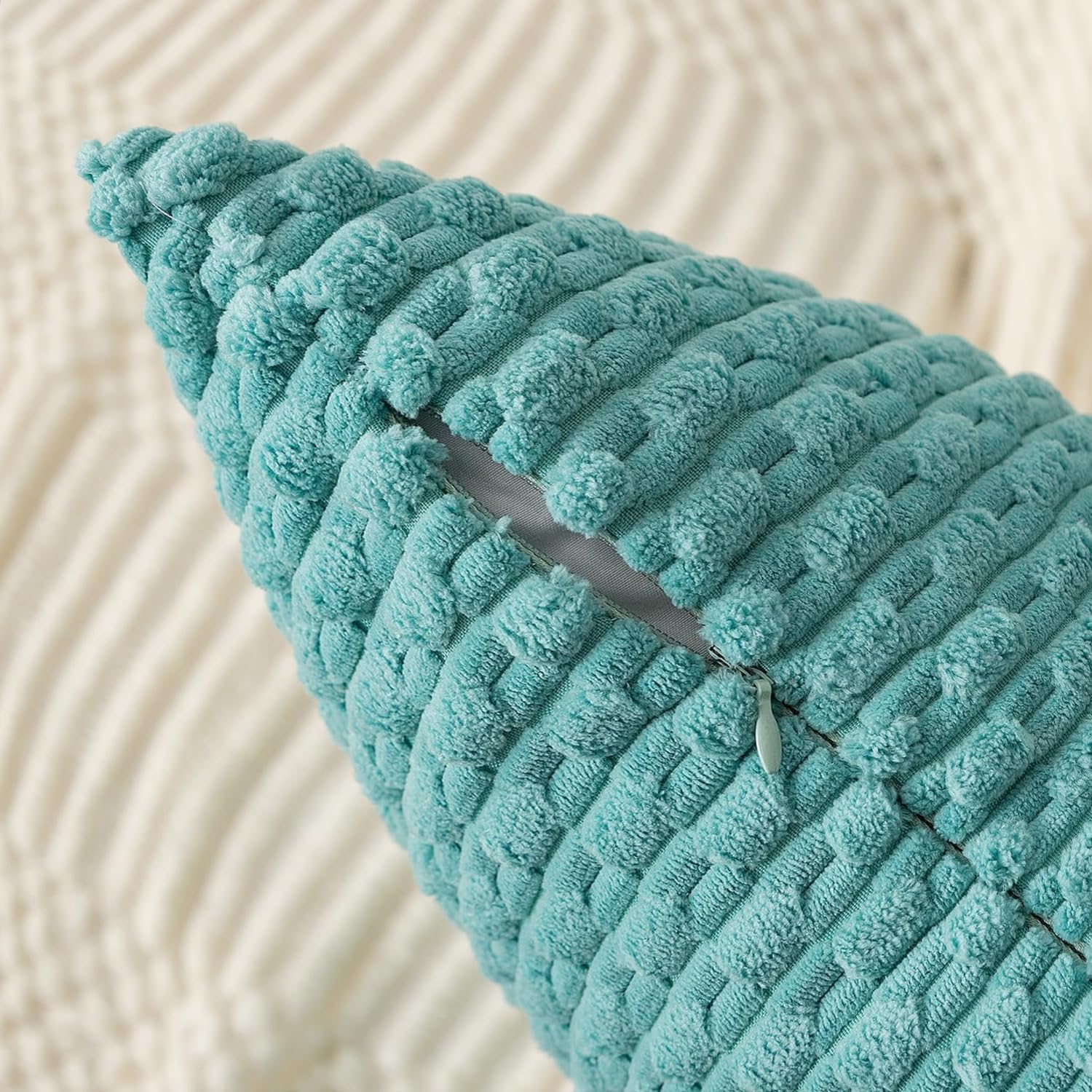 Kevin Textile 20x54 Inch Long Body Lumbar 1 Pack Boho Decorative Throw Pillow Cover Soft Striped Corduroy Rectangle Cushion Case Farmhouse Accent for Living Room Couch Sofa Bed, Aqua Green