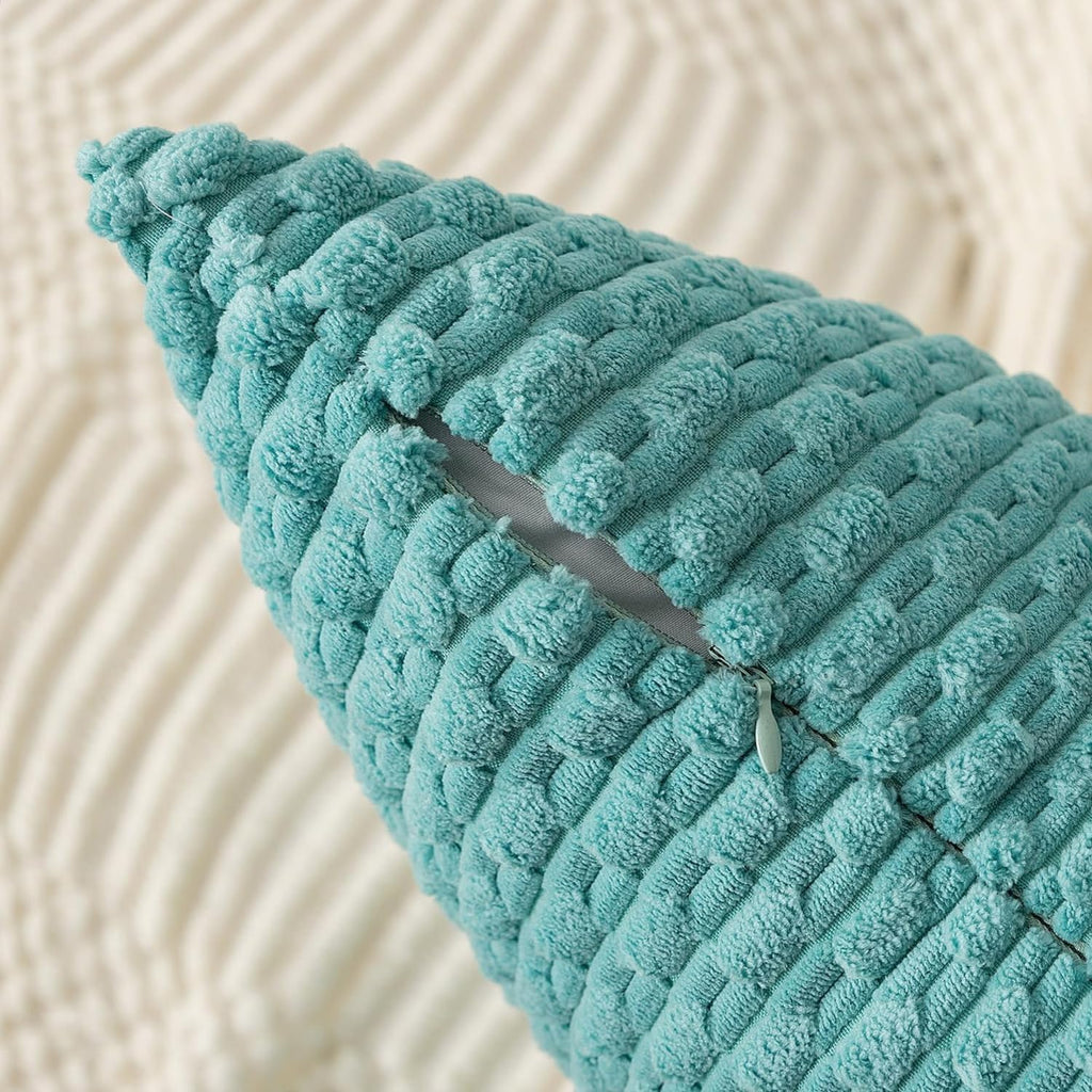 Kevin Textile 14x36 Inch Long Lumbar 1 Pack Boho Decorative Throw Pillow Cover Soft Striped Corduroy Rectangle Cushion Case Farmhouse Solid Color Accent for Living Room Couch Sofa Bed, Aqua Green