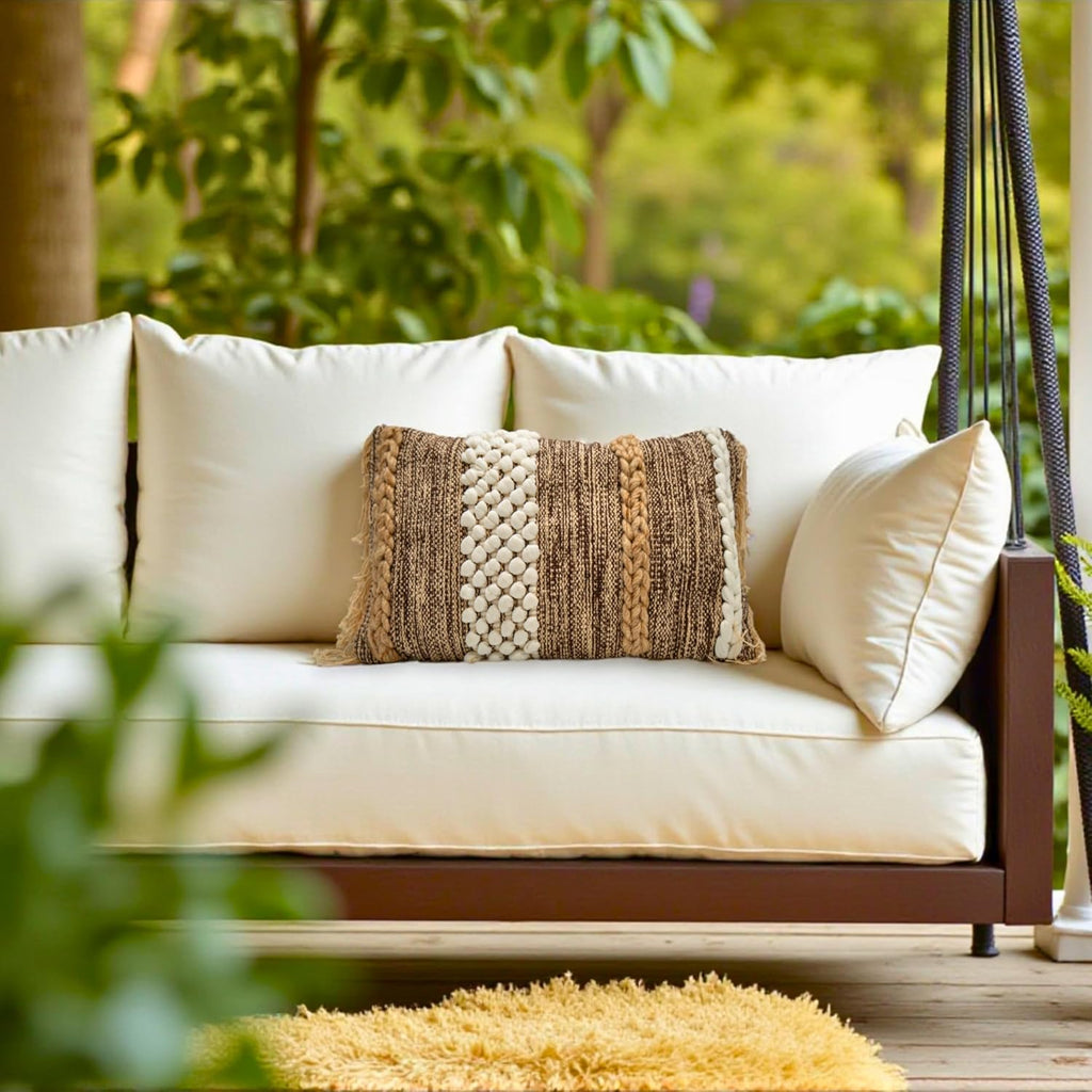 Decorative Boho-Chic Lumbar Pillow Cover 12x20 Premium Handwoven Tufted Cotton &Wool Accent Pillows, Earthy Color Throw Cushion, Farmhouse & Bohemian Home Decor (Limited Edition Cover Only)