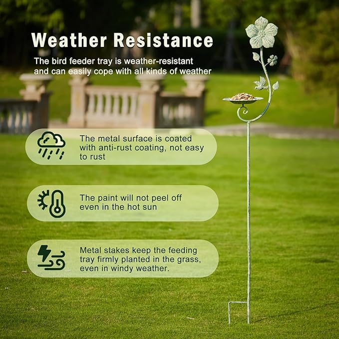 59" H Metal Bird Feeder with Stake,Vintage Freestanding Bird Feeder Tray,Bird Baths for Outdoors,Yard Lawn Decorative Garden Stakes ﻿