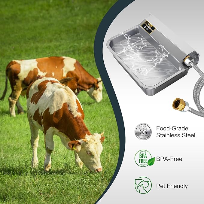 1Gal/3.8L Automatic Water Dispenser for Dogs, Patented Automatic Dog Waterer Bowl for Outdoor, Stainless Steel Water Bowl Dispenser for Livestock Chicken, Dog Feeder Fit 3/4'' GHT Faucet