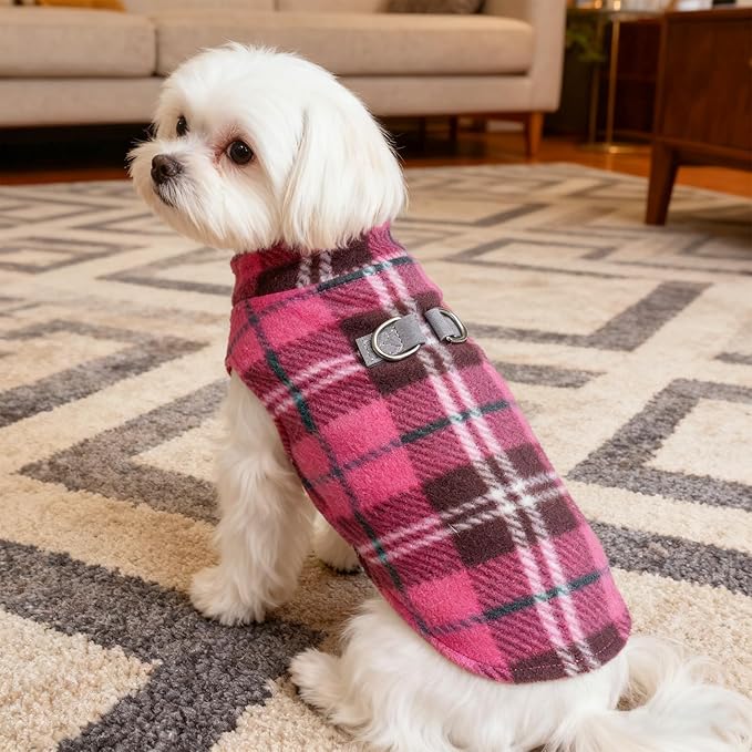 BEAUTYZOO Dog Fleece Vest Sweater Winter Jacket for Small and Medium Dogs with D-Ring Leash Cold Weather Coat Hoodie for XS S M Dogs Boy or Girls, Pink Buffalo S