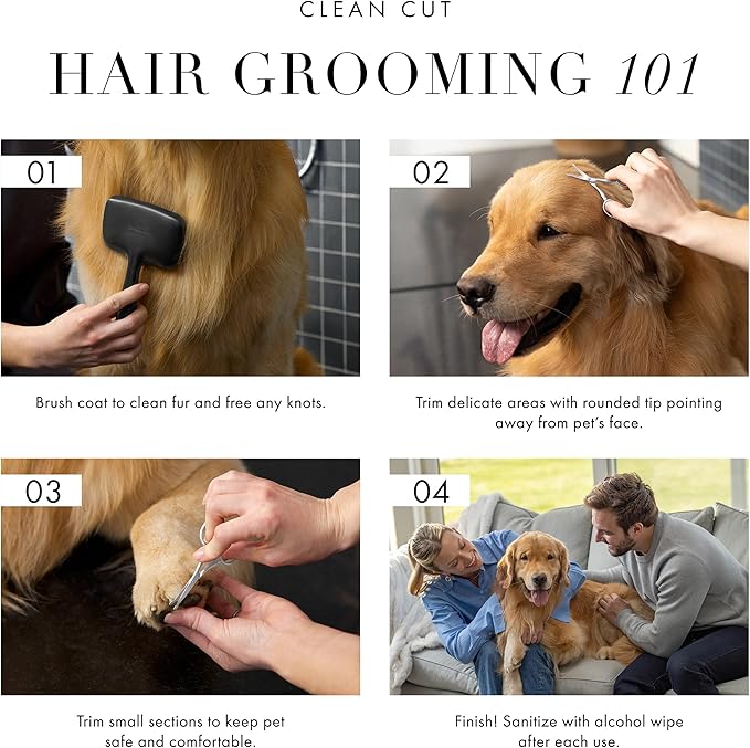 Tweezerman Pet Grooming Scissors, Stainless Steel Rounded Tip Trimming Shears for Dogs and Cats