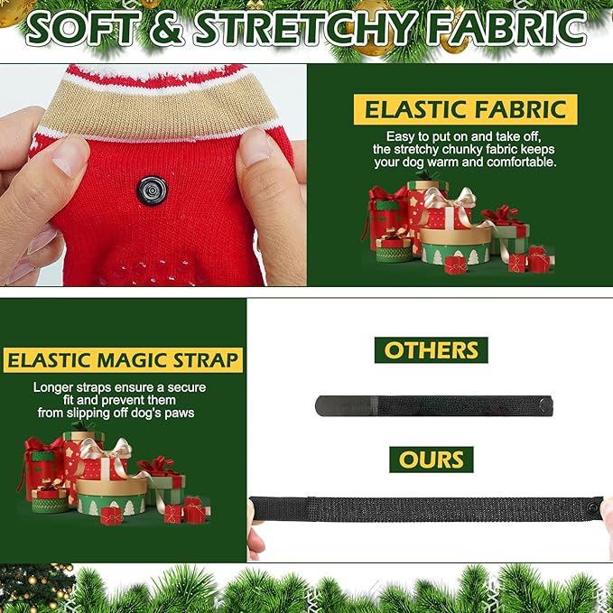 EXPAWLORER Christmas Anti-Slip Soft Dog Socks for Hardwood Floor,Warm Dog Shoes,Paw Protectors for Cold Pavement,Prevent Licking,Traction Control for Small Medium Large Senior Dogs