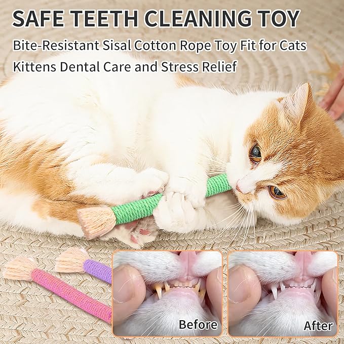 Retro Shaw Kitten Toys Catnip Ropes Cat Chew Toys, 6 Pack, Kitten Teething Toys for Indoor Cats Kitty, Safe Kitty Kicker Sticks Dental Toy