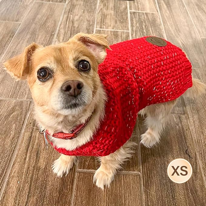 KYEESE Dog Christmas Sweater with Leash Hole Warm Pullover with Reflective Yarn for Small and Medium Dogs Male Soft Knit Pullover Boy Dog Coats Cozy Lightweight Thick Sweater,Red,Large