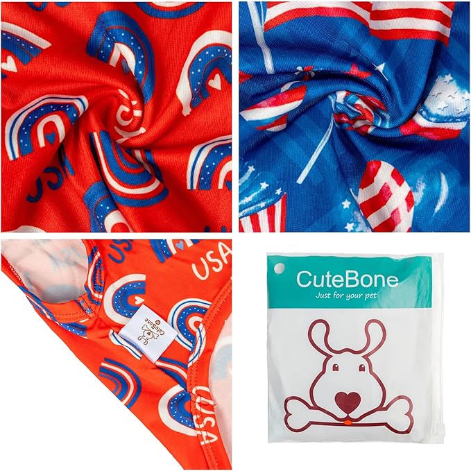 CuteBone 4th of July Dog Shirts 2-Pack Soft Pet Clothes Breathable Summer Vest for Small Puppy and Stretchy Cat Apparel 2BX18L