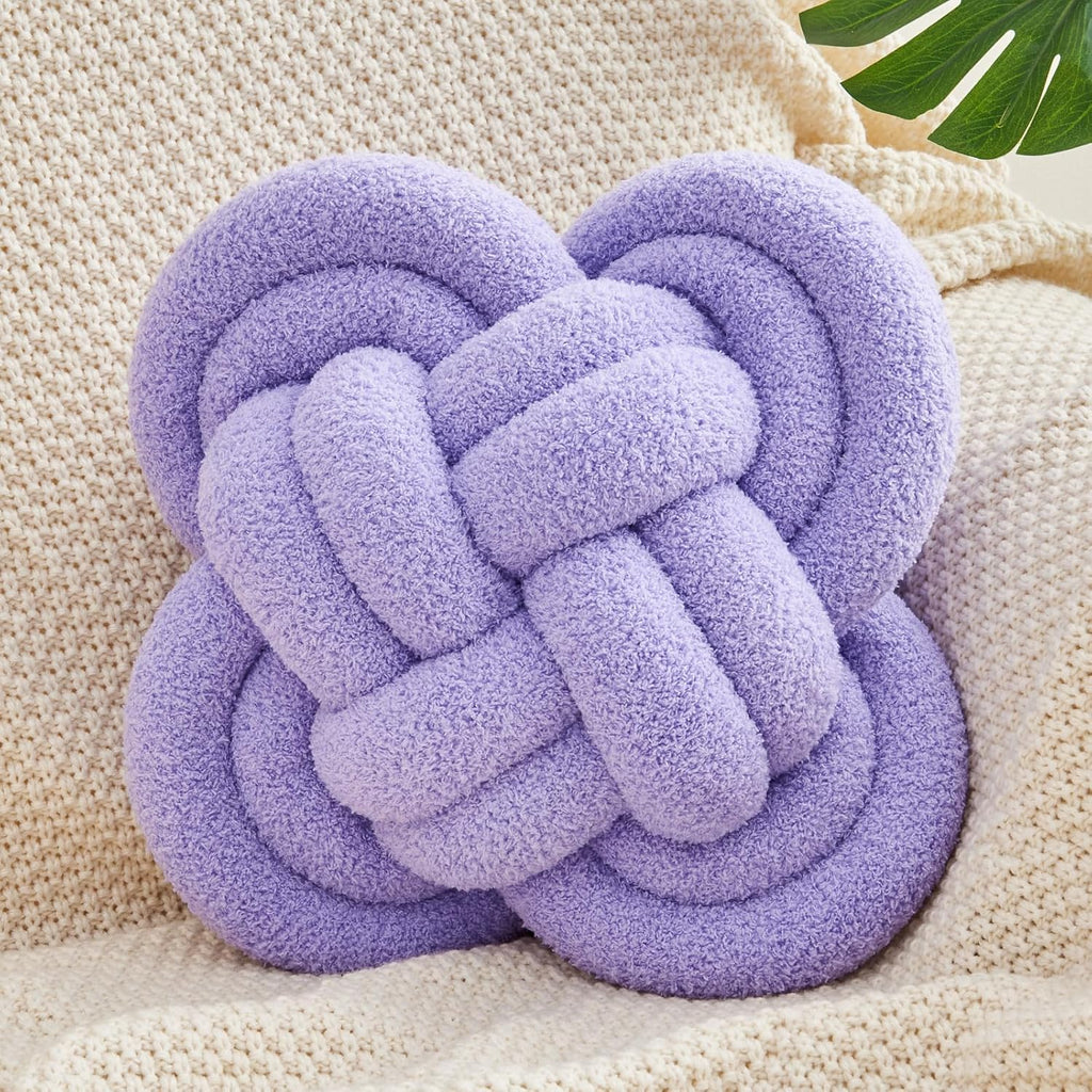 Xiashrk Knot Pillow Ball, 12" Soft Decorative Throw Pillows for Couch Bed, Purple Knotted Plush Throw Pillow Handmade Square Cushion Home Couch Decor Pillows for Living Room