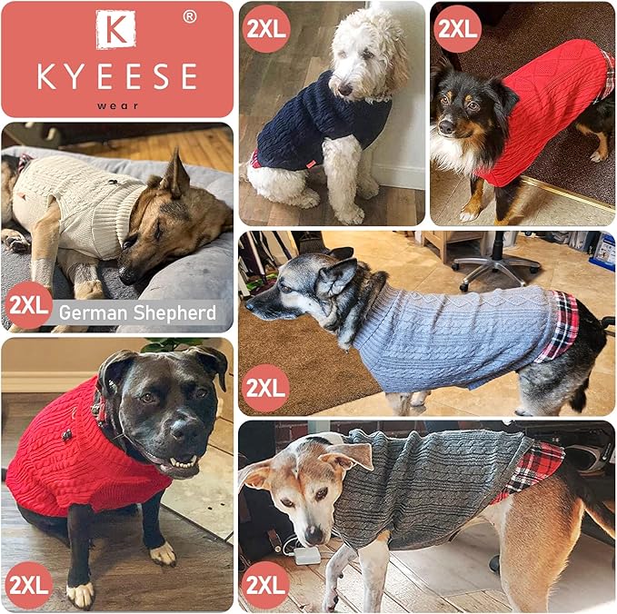 KYEESE Dog Sweater Stretchy Knitwear Medium Dogs Sweater with Gingham Patchwork Soft Pullover Dog Sweaters for Medium Dogs Girl Comfy Pet Coat for Fall Winter Cold Weather