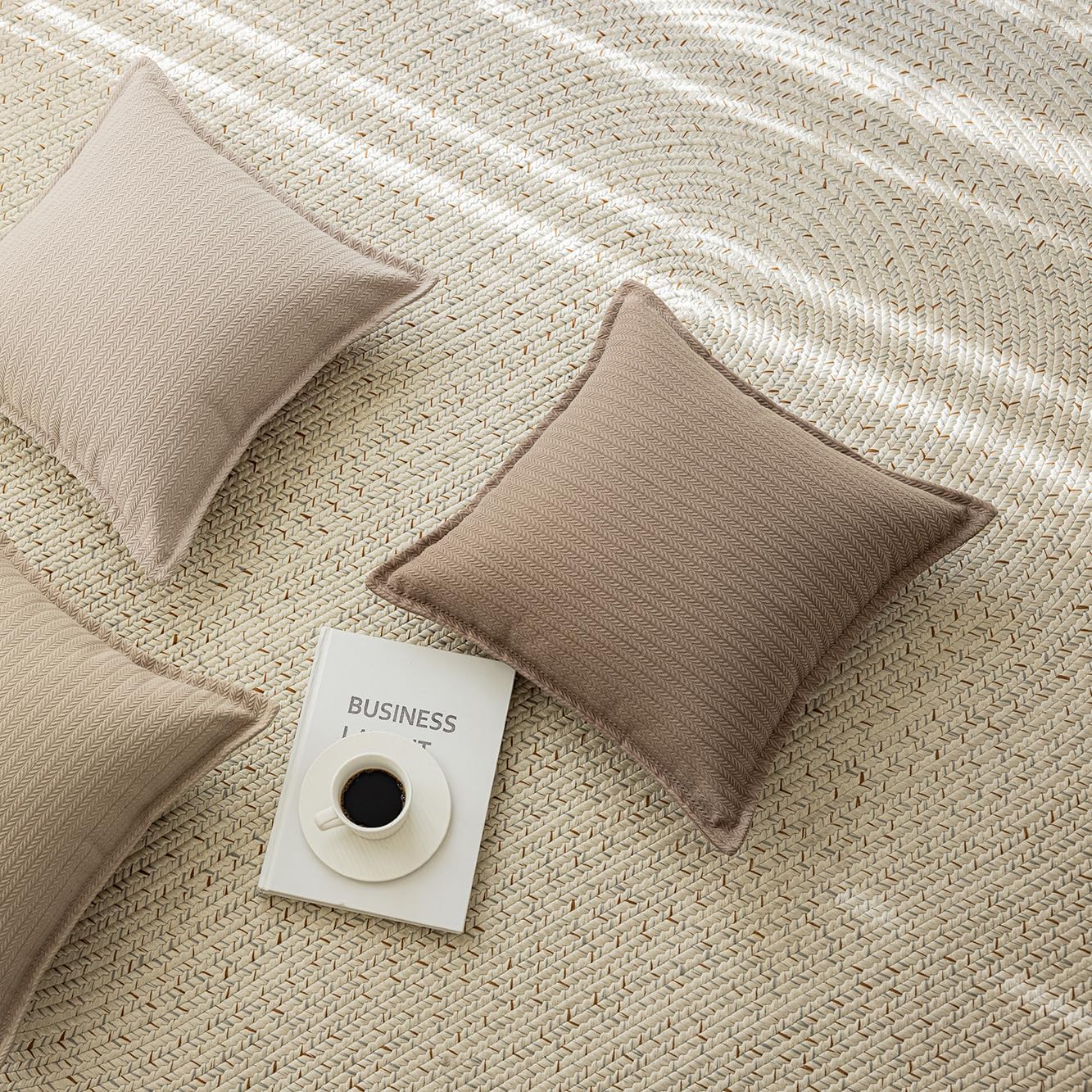 Set of 2 Cozy Striped Herringbone Flange Throw Pillow Covers, Aesthetic Embossed Pattern Pillow Covers for Couch and Bed - 18"x18", Taupe