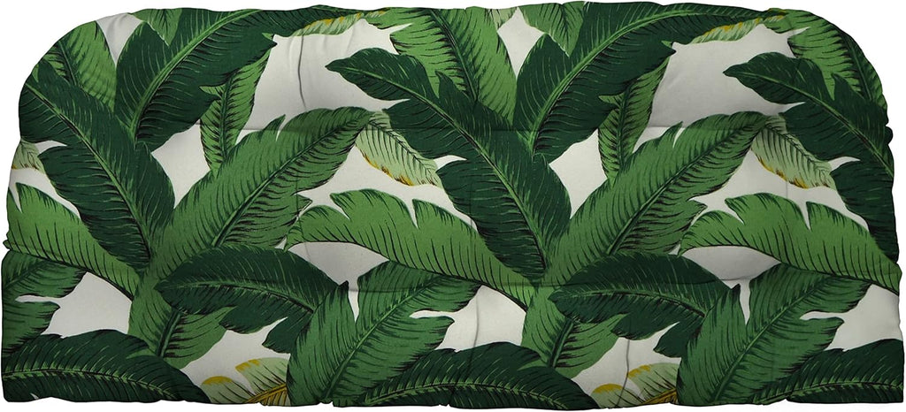 RSH DECOR: Tufted Wicker Loveseat Cushion | 41” x 19" | All-Weather Spun Fabric | Water and Fade-Resistant | Outdoor Settee Cushion for Patio Furniture | Swaying Palms Aloe