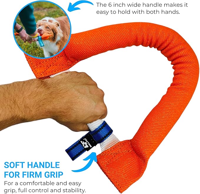 Bull Fit Horseshoe Dog Bite Tug Toy - Tug of War Dog Toy for 2 Dogs to Play - Made of Durable & Tear-Resistant French Linen - Safe, Wide & Comfortable Grip - Ideal for Medium to Large Breed Training