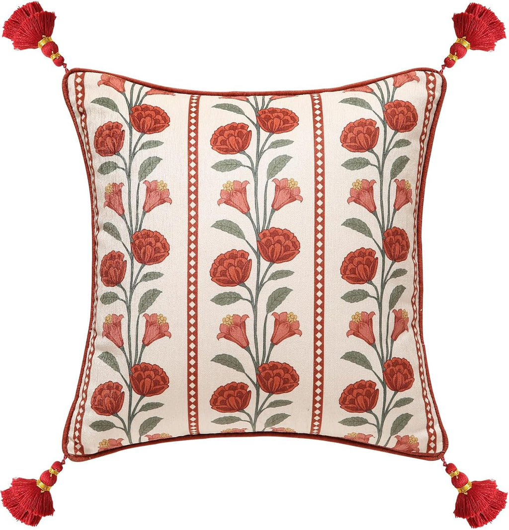 Vintage Square Throw Pillow Covers,Red Cozy Velvet with Leaves and Floral Pattern Pillowcases,Decoration Pillows Cushion Covers for Living Room Couch Sofa Bed Car Chair,18"x18"