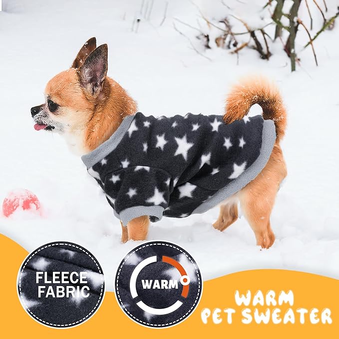 2 Pieces Dog Sweaters for Small Dogs, Fall Winter Fleece Dog Clothes, Soft and Warm Puppy Sweater Doggie Coat for Winter Pet Cloting for Chihuahua Yorkie (Dog Paws, Stars, Medium)