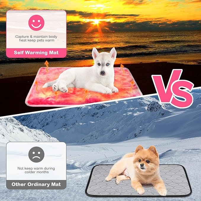 4 Pack Self Heating Cat Bed Cat Self Warming Pad with Removable Cover Extra Warm Thermal Pet Pad Washable Pet Crate Mat Anti Slip Kennel for Indoor Outdoor Pets(Tie Dye,16 x 20 Inches)