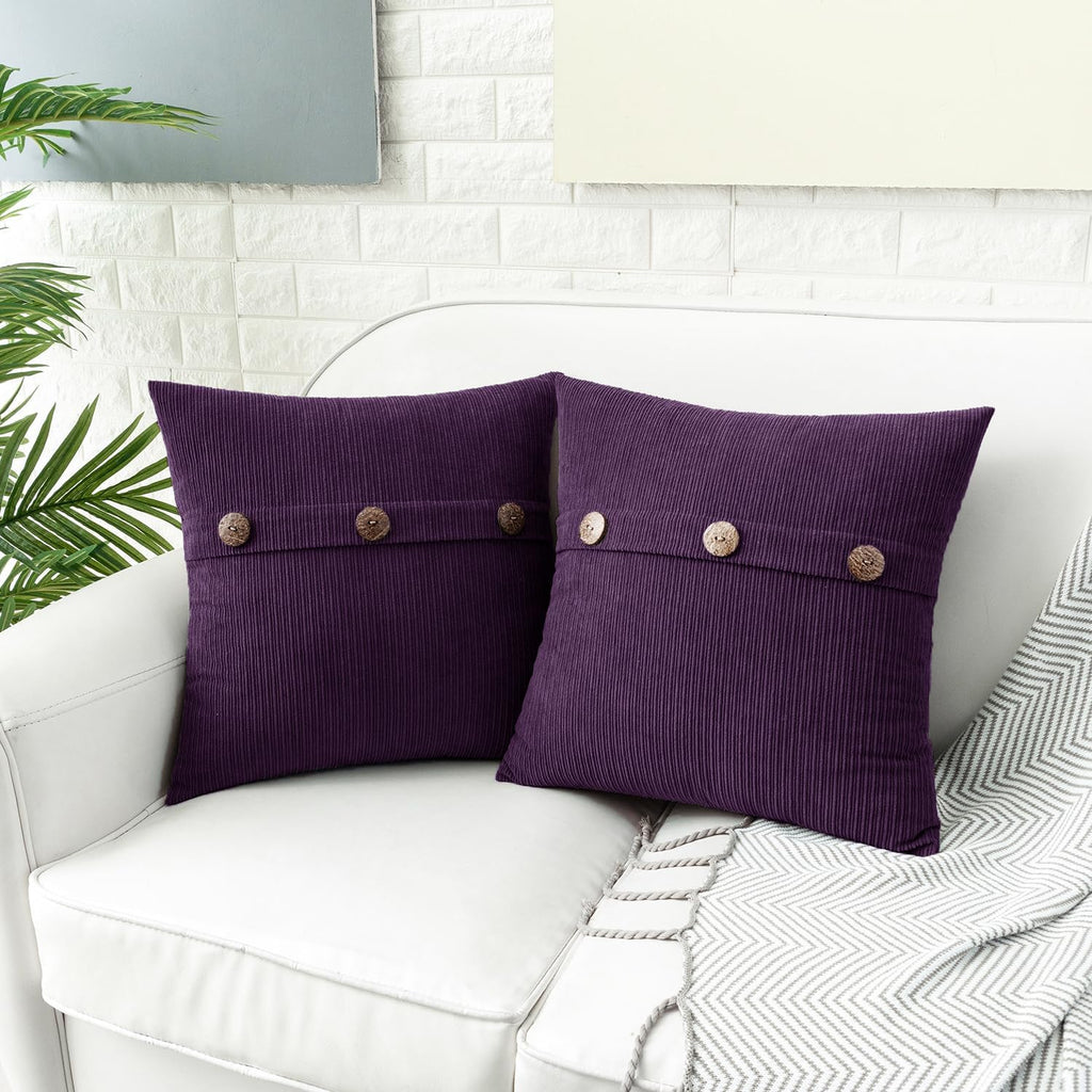 HWY 50 Purple Chenille Throw Pillow Covers 16x16 Inch with Triple Buttons, Soft Farmhouse Accent Decorative Cushion Cases for Couch Sofa Bed Bedroom Pack of 2