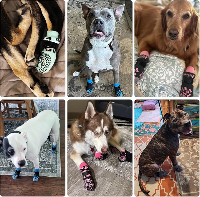 KOOLTAIL Dog Socks for Hot/Cold Pavement to Prevent Licking Paws,Dog Boots&Paw Protector for Hardwood Floors Anti Slip,Traction Control No Twist Grip Booties for Small Medium Large Senior Dogs L