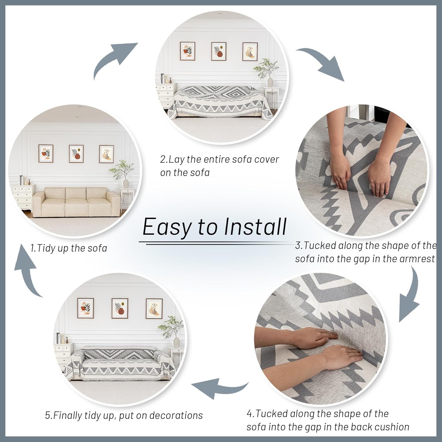 MYSKY HOME Couch Cover for Sectional Sofa Set for Dog Cat Pets Couch Cover 3 Cushion Couch Sofa Chenille Boho Geometric Furniture Sofa Cover Washable Couch Protector Multi-Use Throw Blanket, 71" X134"