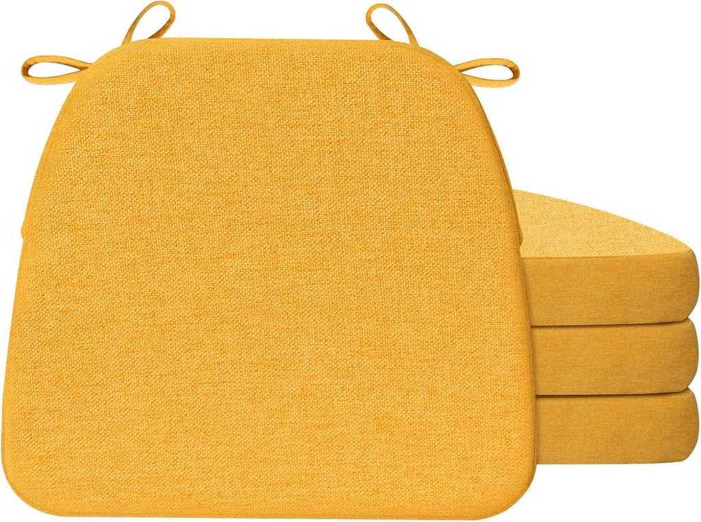 AAAAAcessories D-Shaped Chair Cushions, 2" Thick Dining Chair Pads with Ties and Removable, Machine-Washable Cover, 17" x 16", Set of 4, Golden Yellow