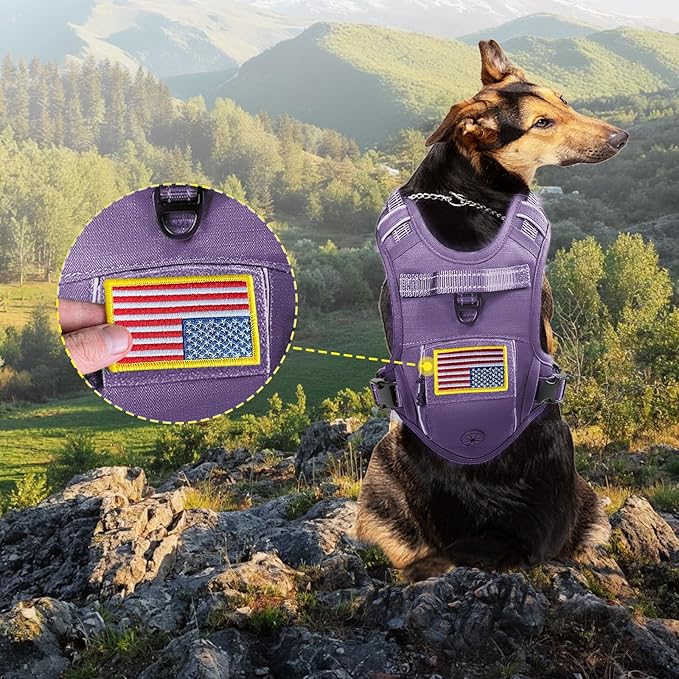 No Pull Dog Harness Medium Sized Dog for Service, Easy Walk, Training - Adjustable Reflective Dog Vest with Handle Easy Control - No Choke Metal Buckled Pet Harnesses (Purple, Medium)